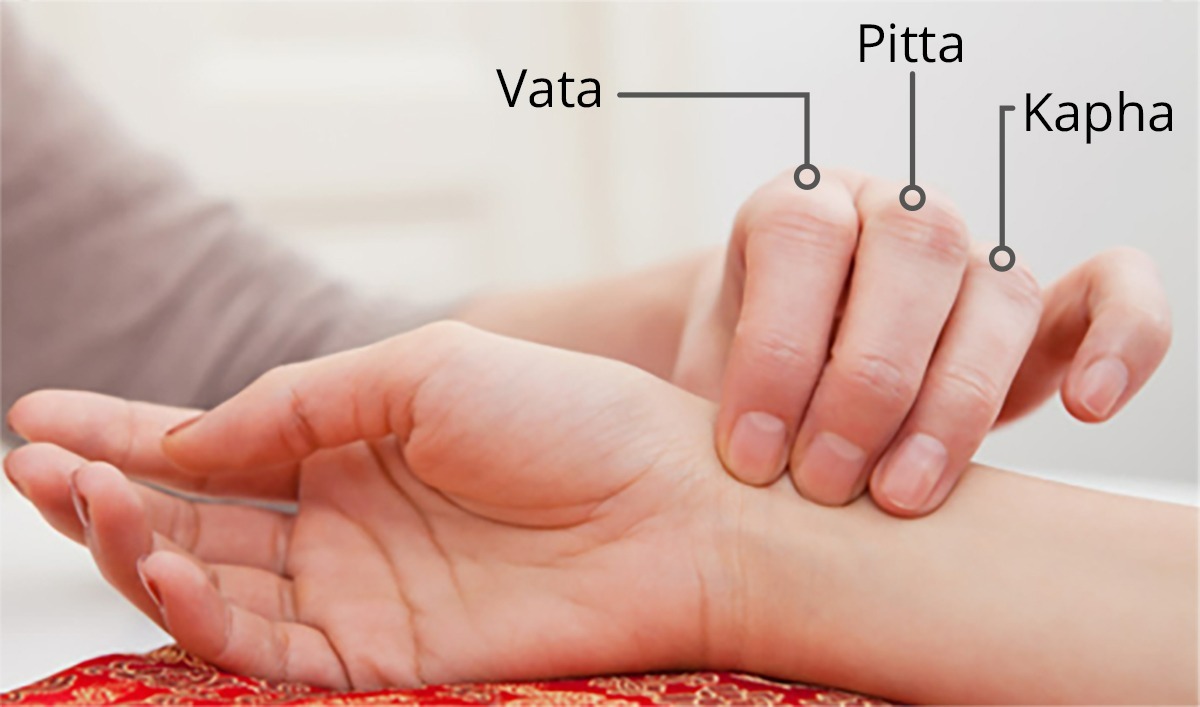 A close-up image of a skilled Ayurvedic practitioner gently taking a patient's pulse. The focus is on the practitioner's hand and the patient's wrist. The lighting is soft and diffused, creating a sense of intimacy and trust. The image should be in 8K resolution and have a shallow depth of field.